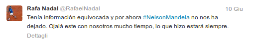 tweet di Nadal su morte Mandela