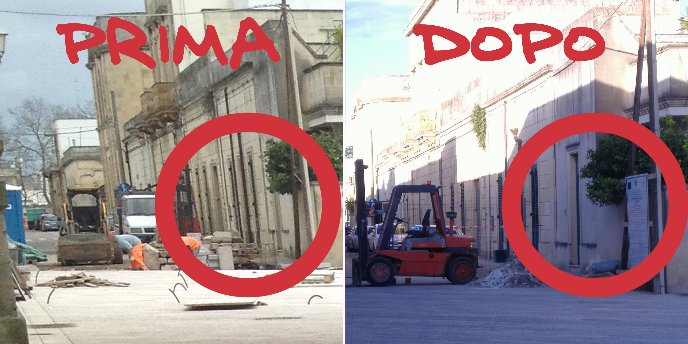 Cartello cantieri frantoio ipogeo, prima e dopo la richiesta all'Ufficio tecnico